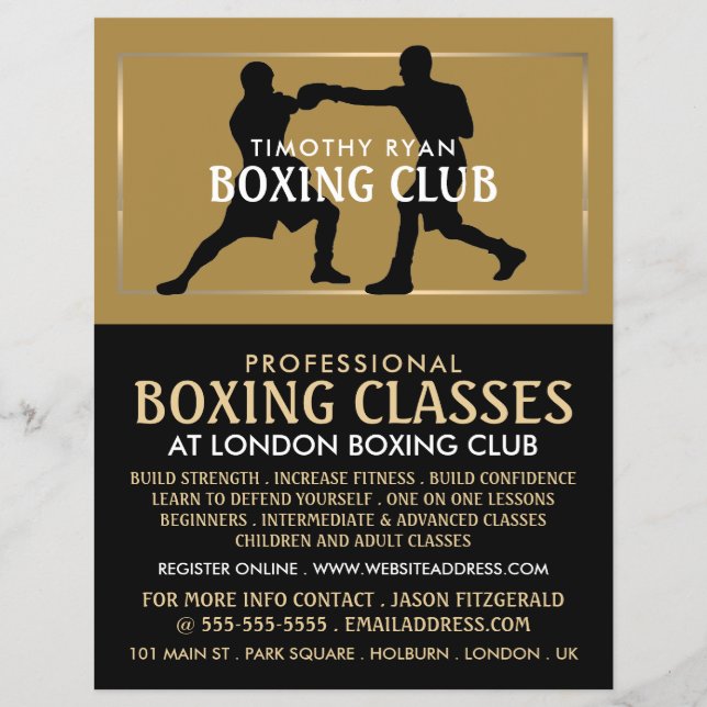 Flyer Partida de Boxe Silhueta, Anúncio de Aula de Boxe (Frente)