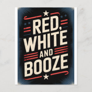 Flyer Partido Booze de 4 de julho Branco vermelho e co