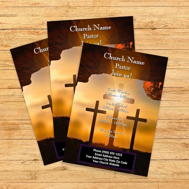 Flyer Páscoa Entre Calvários, Junte-se aos Serviços (Cross Calvary Easter, Join Us Services Flyer)