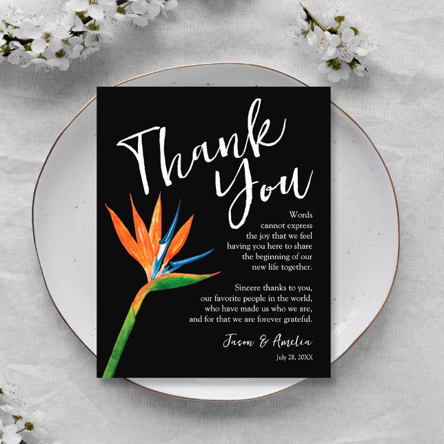 Flyer Pássaro da Prata de Casamento Floral do Paraíso Ob (Bird of paradise floral wedding plate light-weight paper thank you cards)