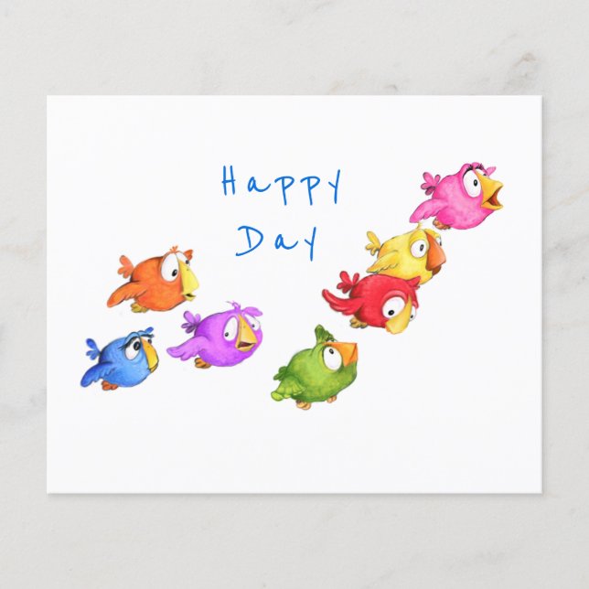 Flyer Pássaros Voadores Felizes Coloridos - Pássaros Eng (Frente)