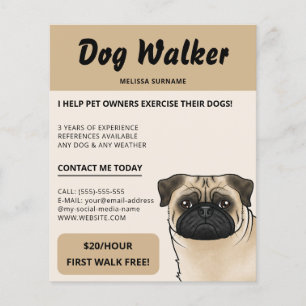 Flyer Passeador de Cães Cachorro Bege Pug Fawn Serviço d