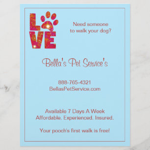 Flyer Passeador de Cães de Amor Brilhante Serviços de An