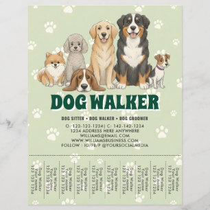 Flyer Passeador de Cães de Pet Sitting Promocional Verde