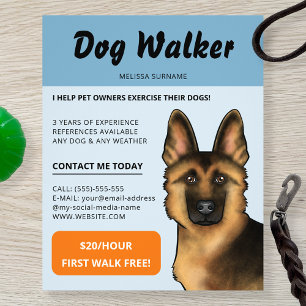 Flyer Passeador de Cães Pastor Alemão Serviço de Passeio
