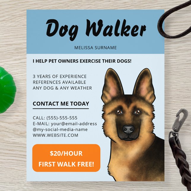 Flyer Passeador de Cães Pastor Alemão Serviço de Passeio (Criador carregado)