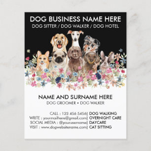 Flyer Passeador de Cães Preto e Branco Pet Sitter Tosa