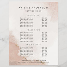 Flyer Pastel Dusty Pink e Dourado Preços e Serviços
