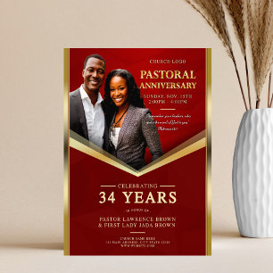 Flyer Pastoral Anniversário Vermelho e Dourado