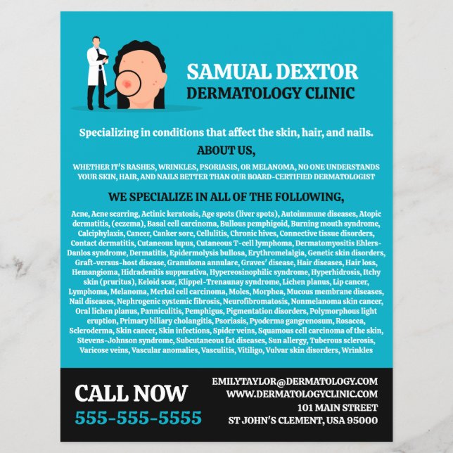 Flyer Pele, Dermatologista, Clínica Dermatológica (Frente)