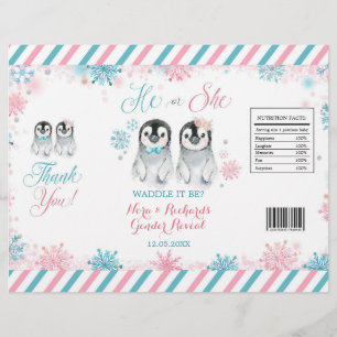 Flyer Penguin Winter Gender Reveal Chip Bag Wrapper