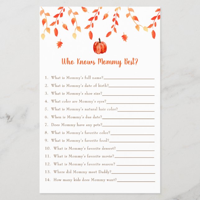 Flyer Pequeno Jogo de Chá de fraldas de Abóbora Que Conh (Frente)