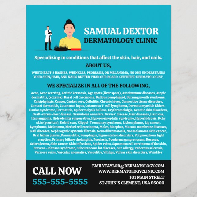 Flyer Perda De Cabelo, Dermatologista, Clínica Dermatoló (Frente)