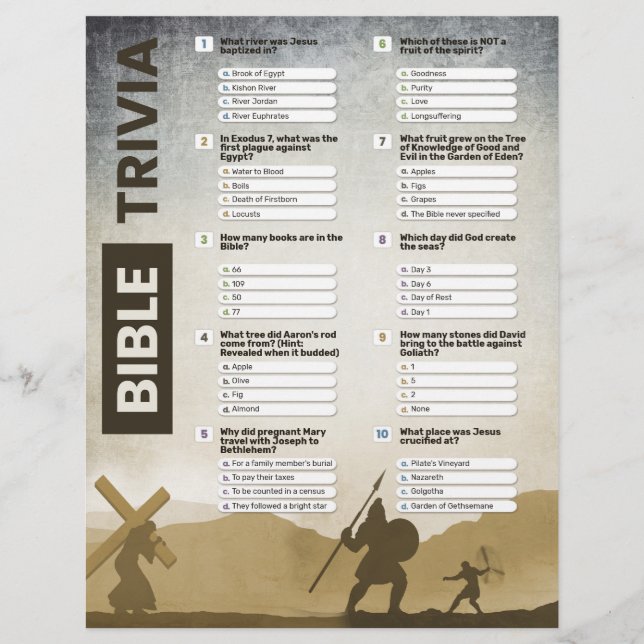 Flyer Perguntas personalizáveis sobre a bíblia Trivia Ga (Frente)