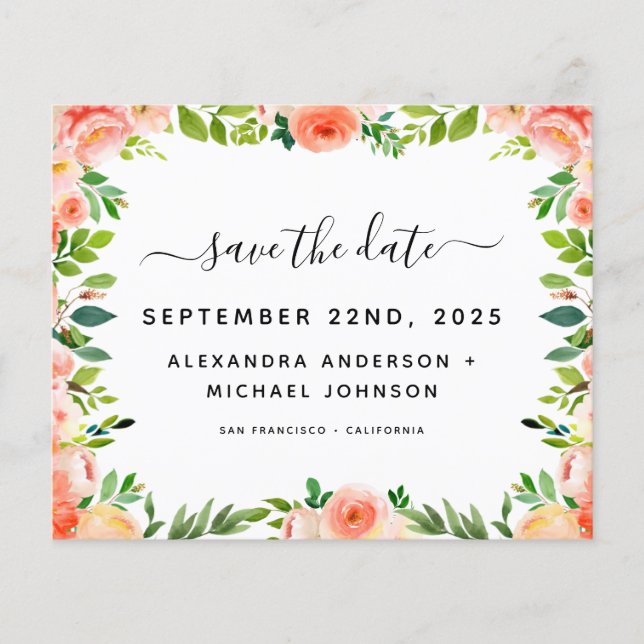 Flyer Pêssego Coral de Orçamento Salvar o Convite de Dat (Frente)