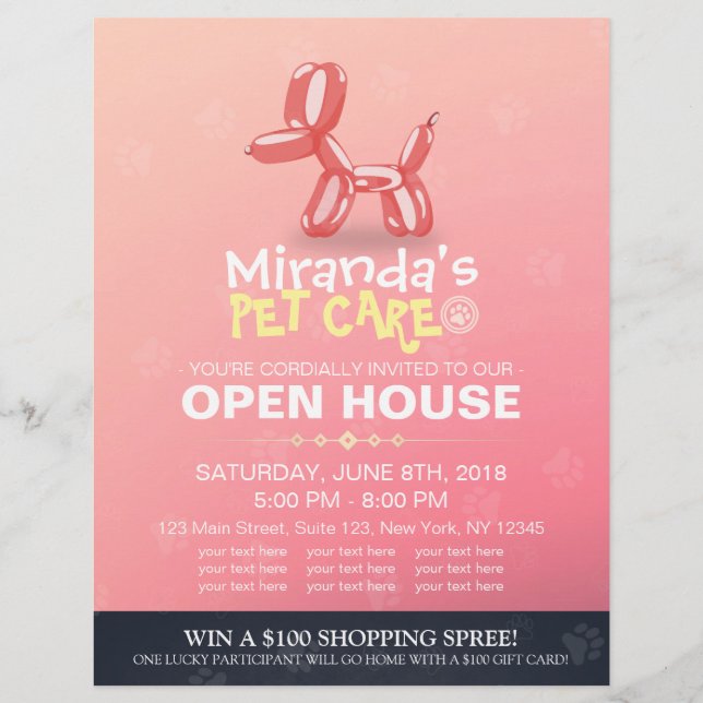 Flyer Pet Care Grooming Compra Open House Cachorro Cacho (Frente)