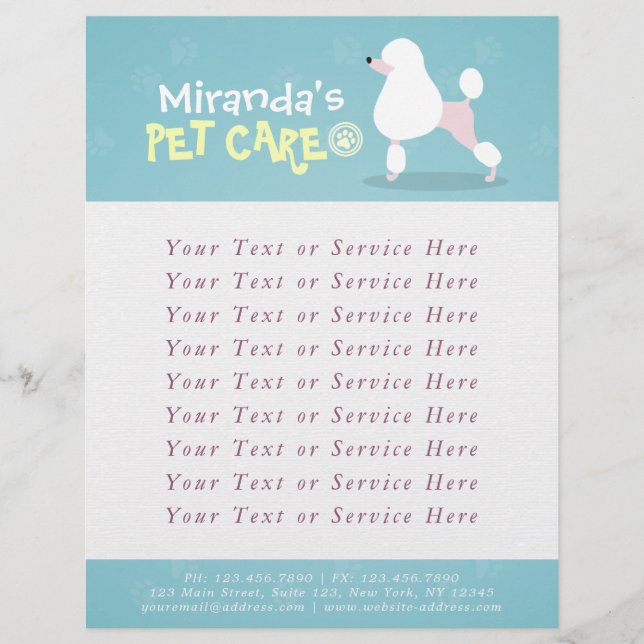Flyer Pet Care Sitting Bathing Grooming Salon Comida Com (Frente)