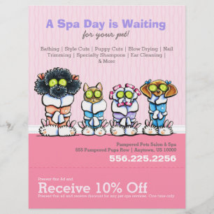 Flyer Pet Groomer Spa Dogs Cat Robes Pink Coupon Ad