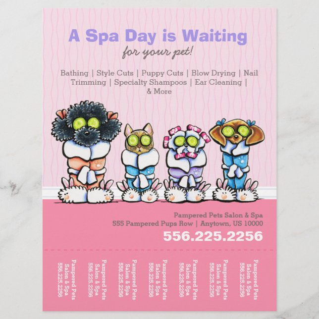 Flyer Pet Groomer Spa Dogs Cat Robôs Lágrimas Rosa (Frente)