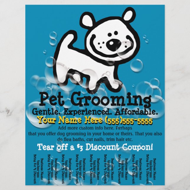 Flyer Pet Grooming. Folha de Rasgos de Promocional perso (Frente)