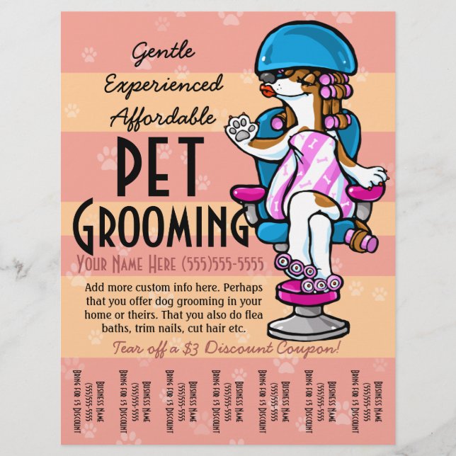 Flyer Pet Grooming. Folha de Rasgos de Promocional perso (Frente)