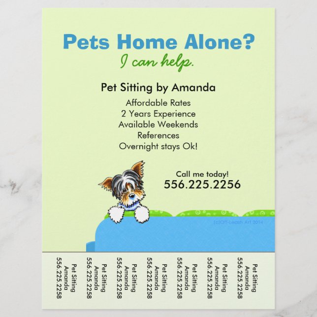 Flyer Pet Sitter Ad Yorkie Couve Folha Verde (Frente)
