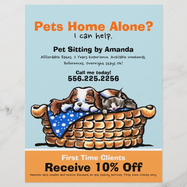 Flyer Pet Sitter Sitting Ad Coupon CKCS/kitten (Frente)
