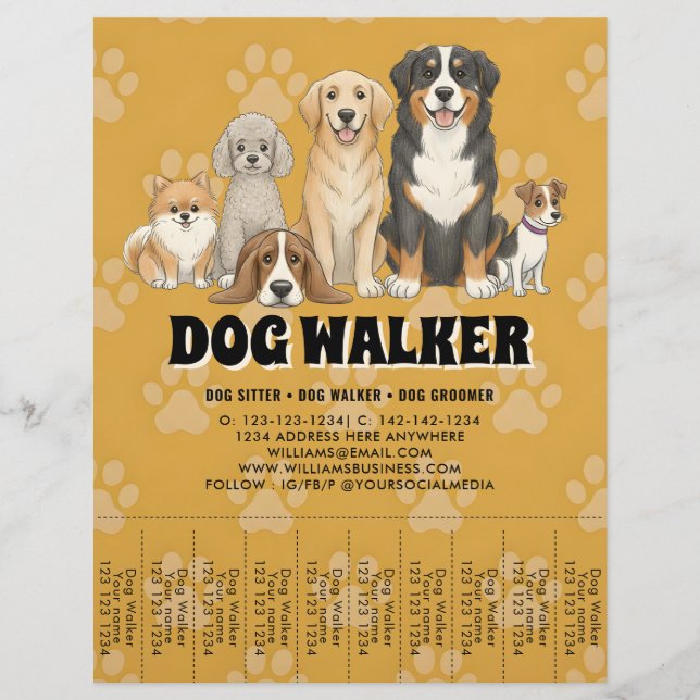 Flyer Pet Sitting Dog Walker Custom Promotional (Frente)