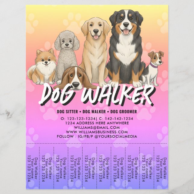 Flyer Pet Sitting Dog Walker Custom Promotional Vibrant (Frente)