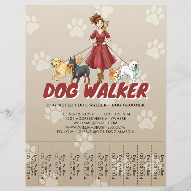 Flyer Pet Sitting Dog Walking Service Custom (Frente)