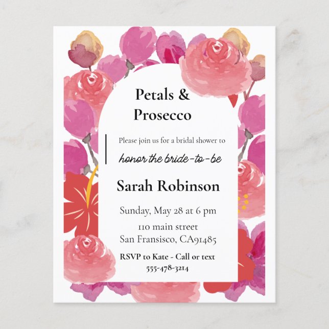 Flyer Pétalas & Prosecco Arco Floral Chás de Bebê de Ver (Frente)