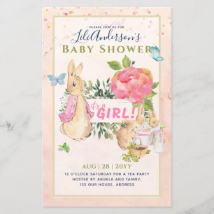 Flyer Peter Rabbit GIRLS Chá de fraldas Gênero Revela