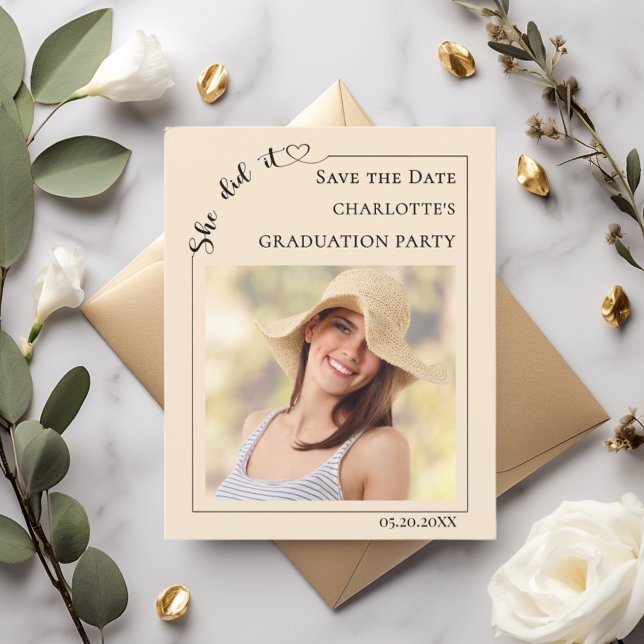 Flyer Photo Champagne modern Graduation Save the Date (Criador carregado)