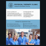 Flyer Physical Therapy Clinic Blue Logo Photo QR<br><div class="desc">Professional physical therapy flyer with front-side space for logo, photo, services, key information, and contact details. The back features a QR code to help patients stay connected, along with replaceable social media icons. Ideal for promoting services with a clean, trustworthy layout. Visit the store for more coordinated business marketing designs....</div>