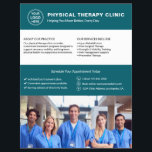 Flyer Physical Therapy Clinic Teal Logo Photo QR<br><div class="desc">Professional physical therapy flyer with front-side space for logo, photo, services, key information, and contact details. The back features a QR code to help patients stay connected, along with replaceable social media icons. Ideal for promoting services with a clean, trustworthy layout. Visit the store for more coordinated business marketing designs....</div>
