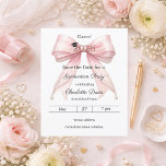 Flyer Pink bow pearls Graduation party Save the Date<br><div class="desc">Please note that this Save the Date is on flyer paper and very thin. For premium paper and/or digital download please visit our store. Announce your milestone with this Coquette Graduation Save the Date. The design features a lush pink bow embellished with delicate pearl strands and a classic mortarboard icon....</div>