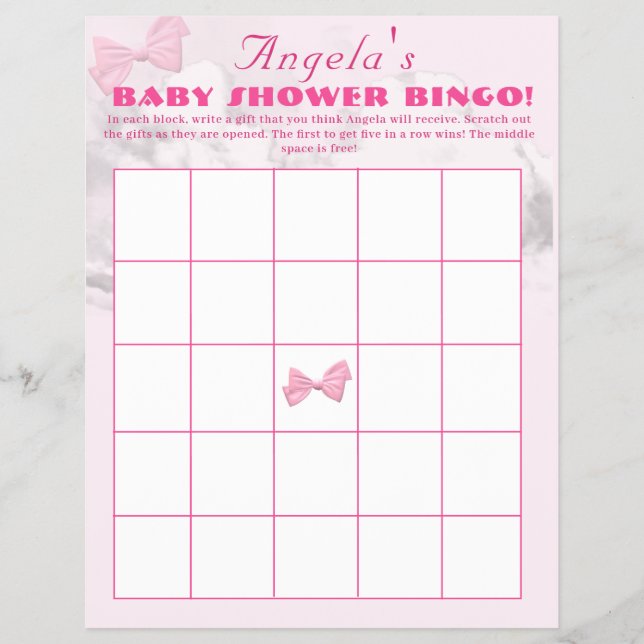 Flyer Pink Bows Baby Shower Bingo (Frente)