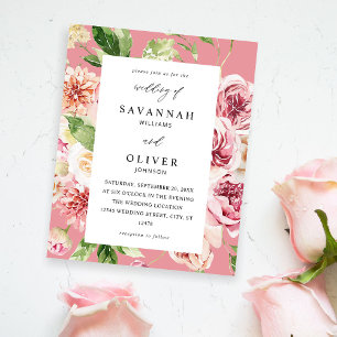 Flyer Pink e Pêssego Floral e Verde Casamento Rosa