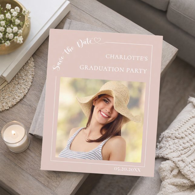 Flyer Pink photo Graduation Party Save the Date (Criador carregado)