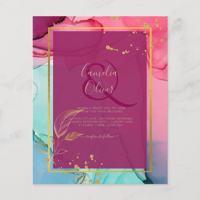 Flyer PINK Turquesa Dourado CASAMENTO Tinta Álcool Inten (Frente)