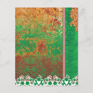 Flyer pintura de um campo verde com uma borda laranja