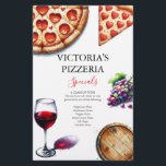Flyer Pizza Restaurantes<br><div class="desc">Promova seu restaurante de pizza ou pizzaria com essas pizzas maravilhosas. Apresentando ilustrações encantadoras de aquarelas de uma pizza deliciosa, um copo de vinho tinto e uvas frescas, esses panfletos personalizáveis são perfeitos para mostrar seus especiais, itens de menu ou eventos futuros. As costas apresentam um clássico impressão de gingham...</div>