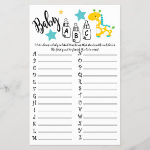 FLYER PLACA DE JOGO DE CHÁ DE FRALDAS ABC COLORIDA GIRAF