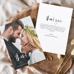 Flyer Placas De Agradecimento Moderno E Minimalista<br><div class="desc">Obrigado Cartões que têm uma foto na frente e atrás. Os cartões de agradecimento contêm uma moderna tipografia cursiva escrita branca e com letras negras,  que é elegante,  simples e moderna de usar depois de você comemorar um simples dia de casamento minimalista.</div>