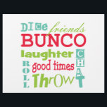 Flyer Placemat de Papel Bunco<br><div class="desc">Design de gráfico de arte divertida do metrô multicolor. A cor de fundo pode ser alterada. As palavras amigos, bunco, dados, lançamento, dedos, bate-papo, riso e bons momentos. Faz um excelente e inteligente, ou um presente. Excelente para o próximo evento Bunco. Use como um tapete de papel para seus eventos...</div>