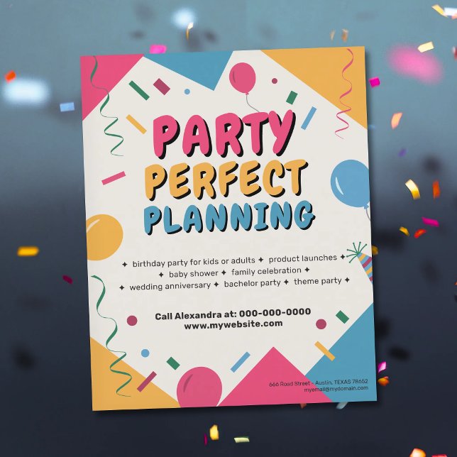 Flyer Planejador de Festa Vibrante (Vibrant Party Planner Flyer)