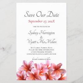 Flyer Plumeria Rosa de Orçamento Salva a Data Casamento