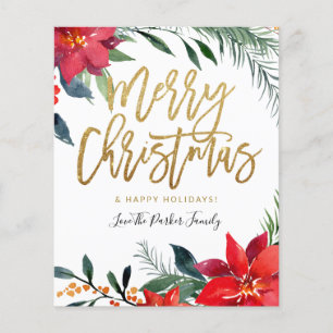 Flyer Poinsettia Floral Foto Glitter Natal
