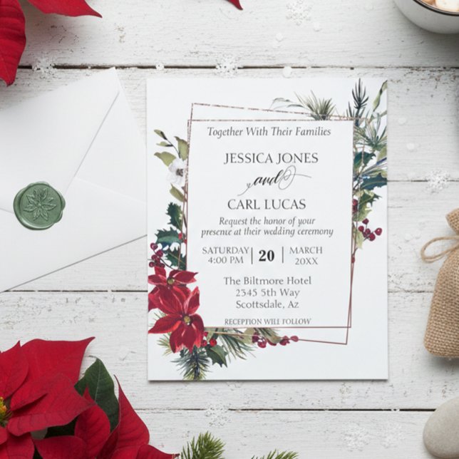 Flyer Poinsettia Winter Christmas Floral Frame Budget (Criador carregado)
