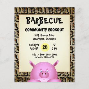 Flyer Porco Rosa de Desenho Animado Suado Churrasco